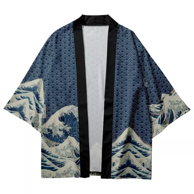 Awan gelombang laut cetak kemeja pakaian tradisional Haori Cosplay Kimono wanita pria Jepang Streetwear Cardigan Yukata