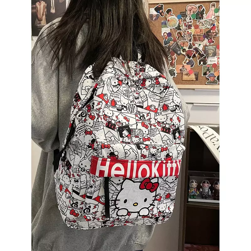 Sanrio-mochila escolar de gran capacidad para estudiantes, bolso escolar de Hello Kitty para niñas, protege las vértebras cervicales