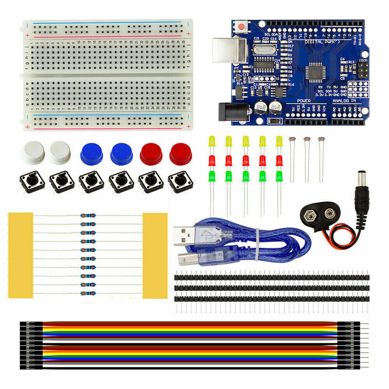 Стартовый комплект для UNO R3, мини-макетная плата, металлическая кнопка для джемпера, для Arduino, набор «сделай сам» для школьного обучения, лабораторного обучения