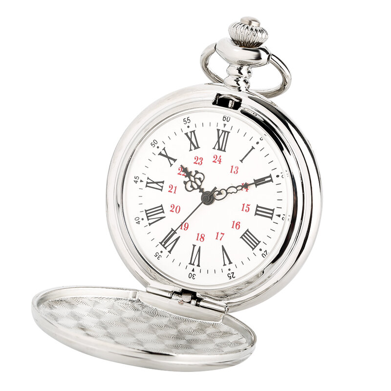 Quartzo relógio de bolso com algarismos romanos, prata elegante, corrente relógio pendente, vintage presente relógio relógio relógio, para o meu filho