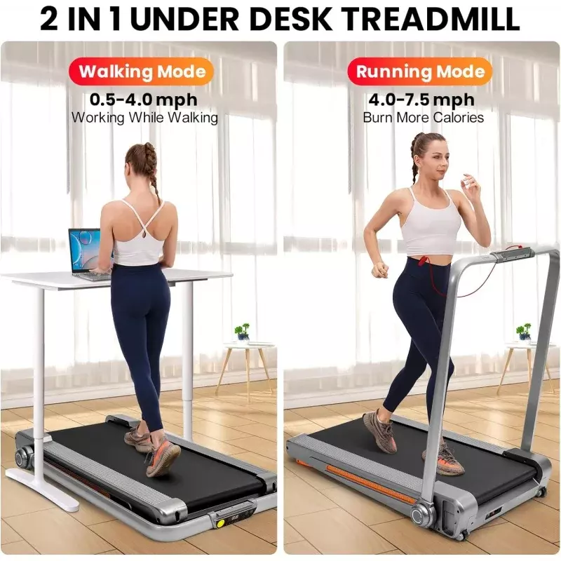 Esteira dobrável com inclinação, Walking Pad para Home Office,Under Desk Treadmill, 2 em 1, 2.5HP, 330 lbs Peso Capacidade