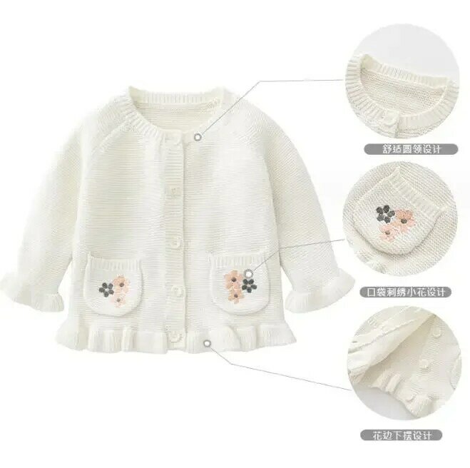 Baby Girls Embroidery Flower Jacket Hoodie Tops Coat Knitted Top Short Cardigan Baby Coat