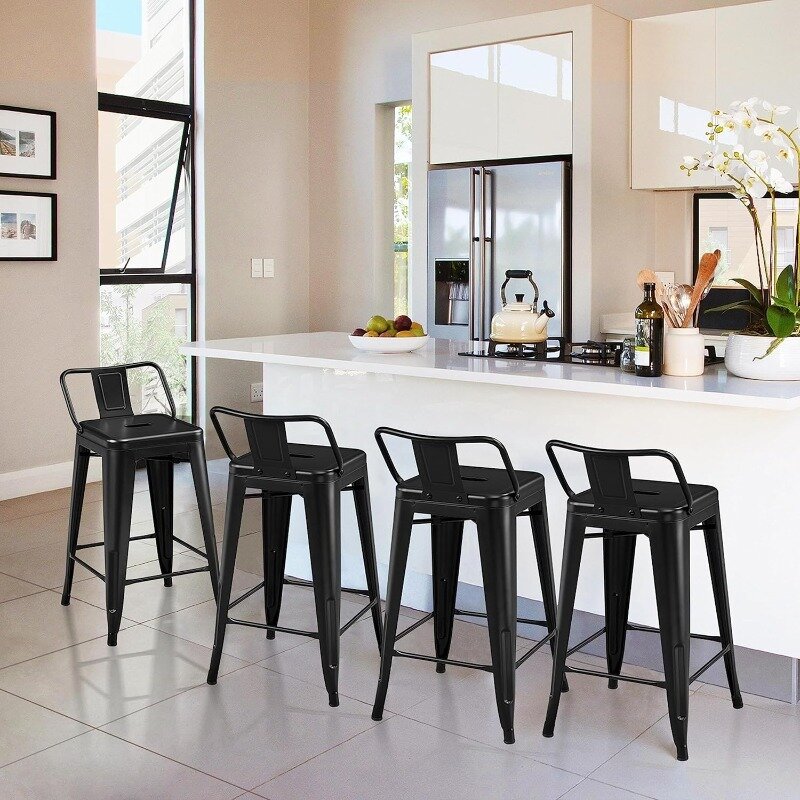 Metalowe stołki barowe zestaw stołków barowych o wysokości 4 krzesło kuchenne przemysłowych stołków barowych z głęboki dekolt na plecach do wnętrz użycie na zewnątrz matowych