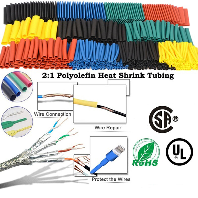 127 buah 164 buah Kit pembungkus pipa pengurang panas Thermoresistant Heat-Shrink isolasi kabel listrik Sleeving