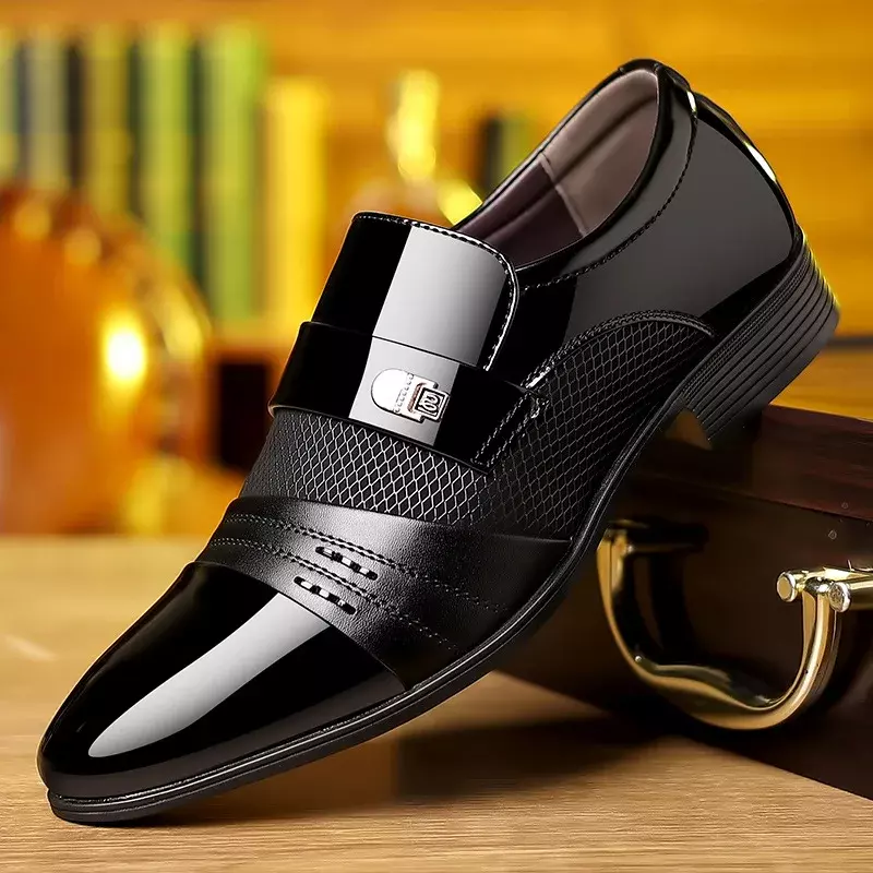 أحذية جلدية رجالية سوداء بمقدمة مدببة ، حذاء أكسفورد رسمي ، حفلة ، مكتب ، عمل ، كاجوال ، فستان