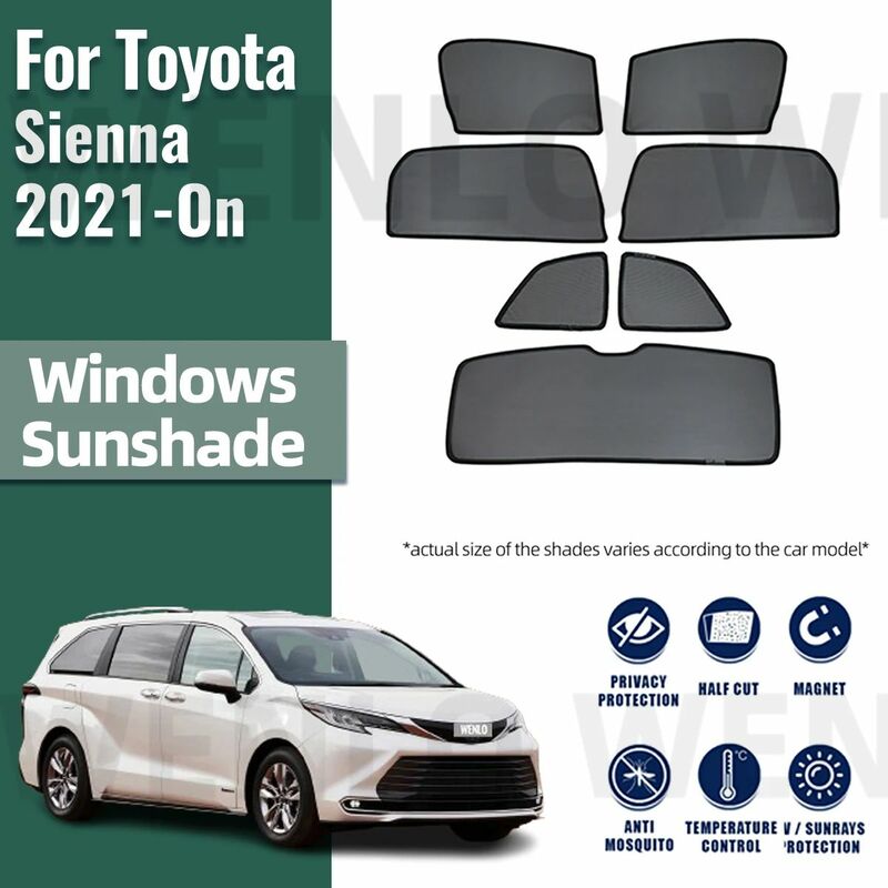 Pelindung terik matahari mobil magnetik, tirai kaca depan mobil magnetis untuk Toyota Sienna XL40 2021 2022 2023 2024, pelindung matahari jendela samping