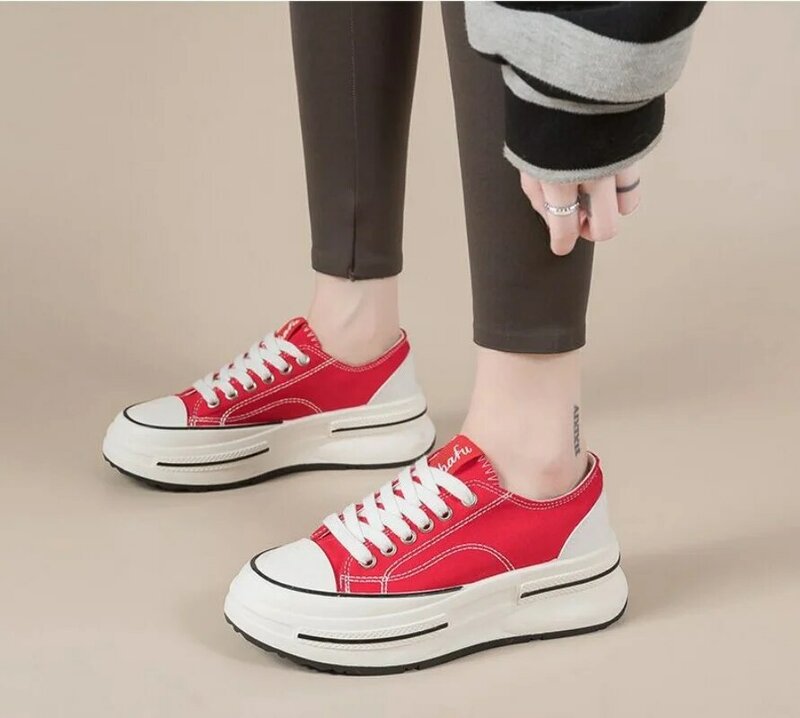 Summer Women's Canvas Shoes Breathable Thin Section Thick Bottom Casual Sneakers Fashion Versatile Women's Shoes Sneakers