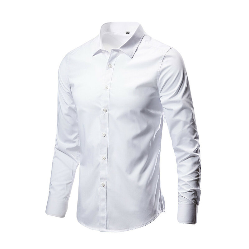 Men's Fashion Business Leisure Turndown Collar Solid Color Long-sleeved Shirt New High Quality Tops Slim Fit Men's Shirts Blouse