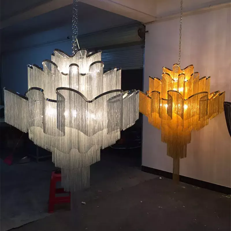 Luxe Kroonluchter Franjes Hanglamp Aluminium Ketting Trap Zilver Goud Plafondlamp Voor Home Hotel Decoratie Hanglamp