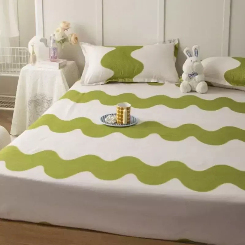 Комплект постельного белья с геометрическим рисунком, комплект сплошных простыней для спальни, нескользящий матрас, защита для кровати