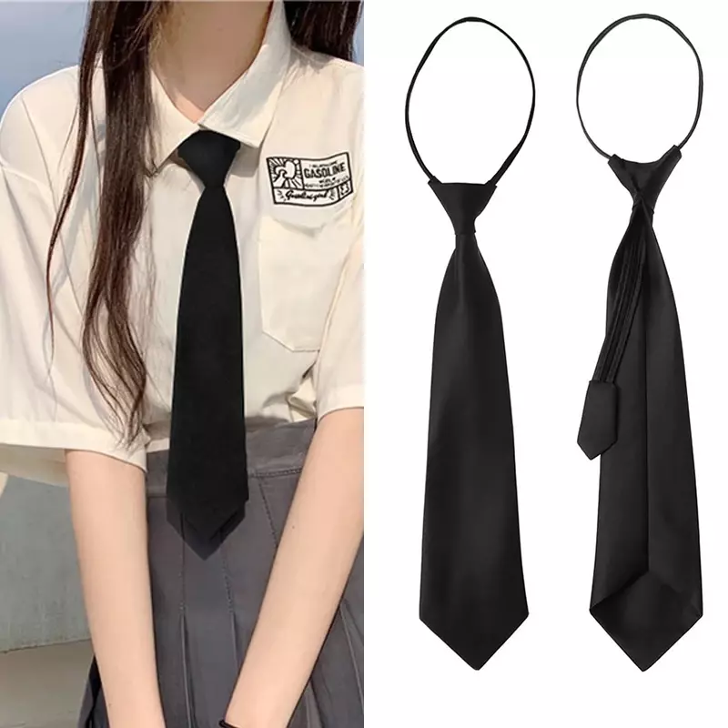 Schwarze Unisex Reiß verschluss Krawatten Retro seidig schmale Krawatte schlanke glatte Frauen Fliege koreanischen Stil einfache elegante All-Match trend ige Krawatte