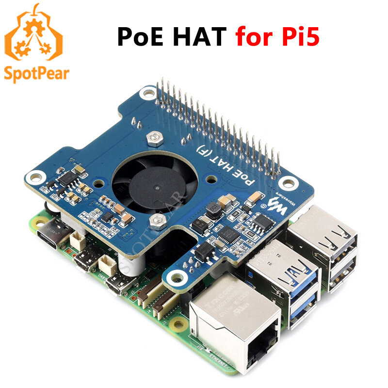 라즈베리 파이 5 PoE HAT 파워 오버 이더넷 802.3af 모듈, 파이 5 용