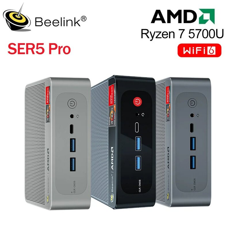 Beelink Мини ПК SER5 Pro Max AMD Ryzen 5 5560U 7 5700U 5800H SER Настольный игровой компьютер WiFi6 BT5.2 DDR4 16 ГБ 500 ГБ SSD 32 ГБ 1 ТБ