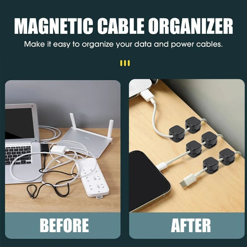 Auto-adesivo ímã cabo Winder, USB Cord Fixer, Organizador para casa, escritório, desktop, carregador ajustável, Line Management Clips
