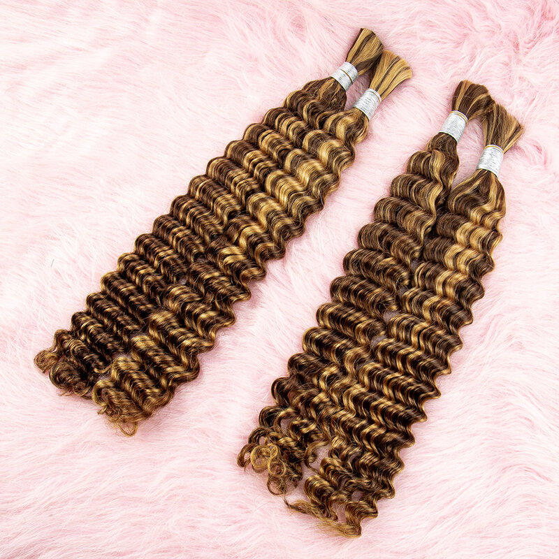 NABI 4/27 Highlight Hair Bundles for Braiding Deep Wave Hair Extension Bulk No Weft Hair Extension for Women Weaving