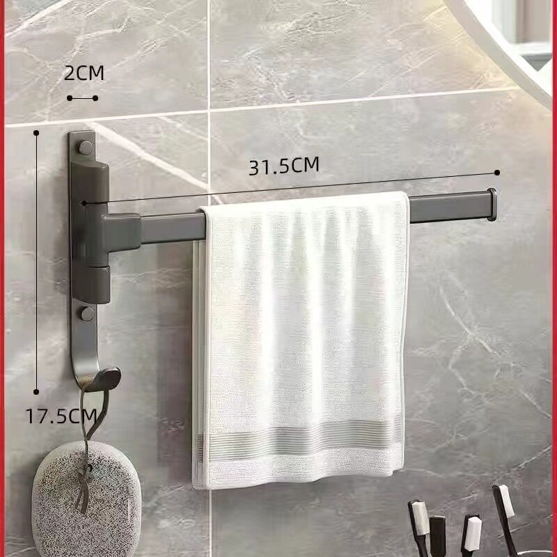 180 Rotatable Towel Rack Metal Bathroom Towel Holder Toilet Dormitory Rack Towel Bar Shelf Hanger Wall Drilling Installation