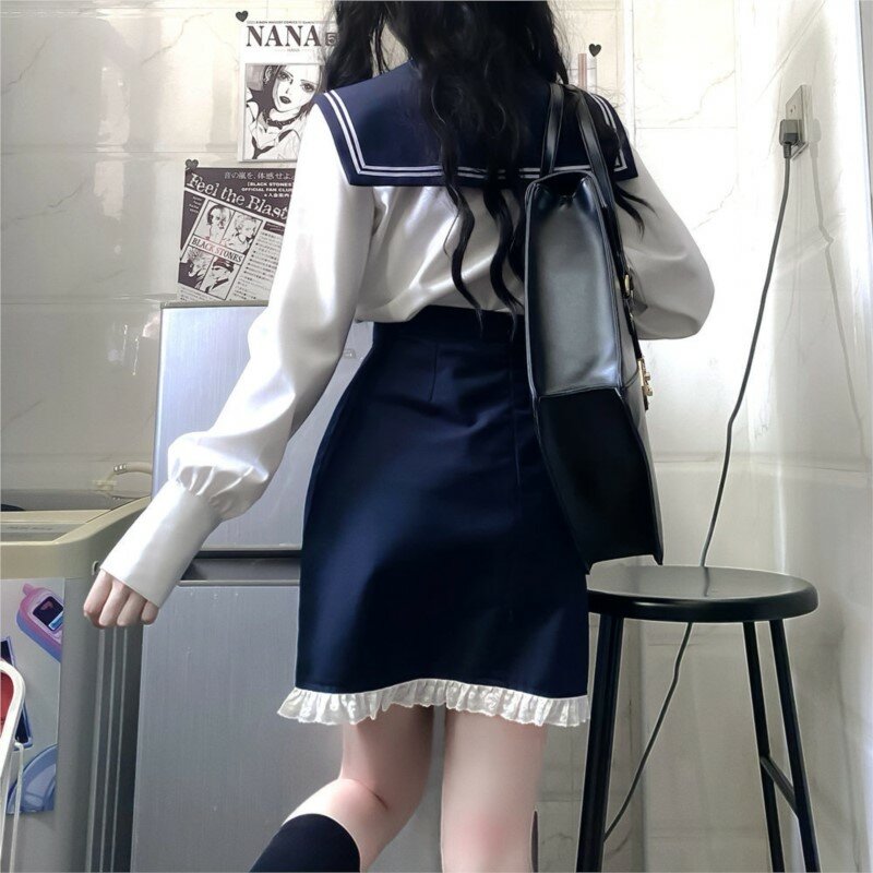 Koreanische Uniform heißes Mädchen College-Stil Tasche Hüftrock Matrosen anzug jk Uniform Schuluniform Cosplay japanische Patchwork Kleid Set