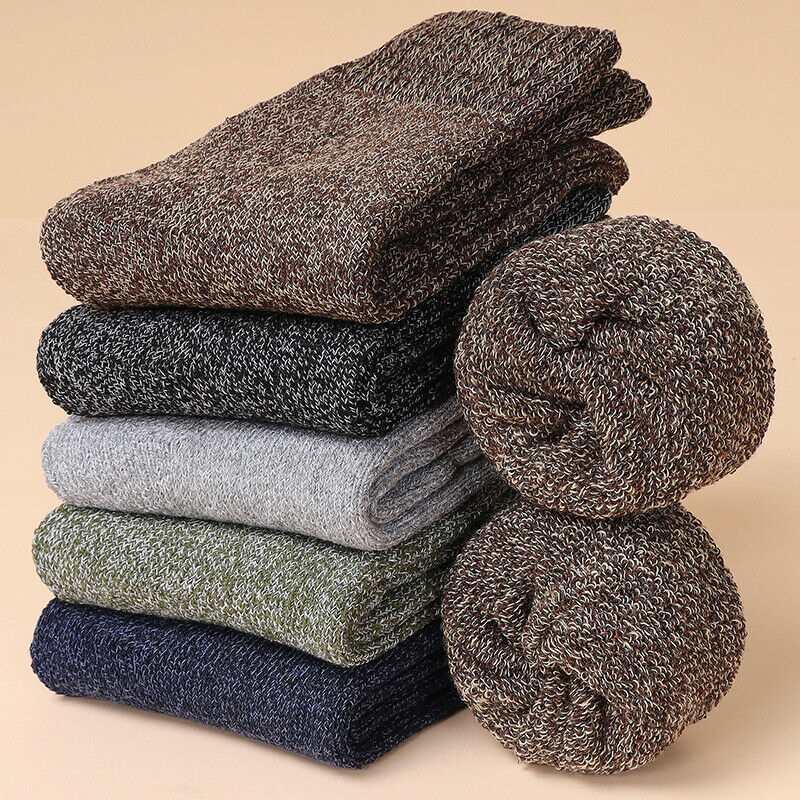Meias de lã merino masculinas e femininas, quentes, super grossas, sólidas, contra a neve fria, Terry, inverno, 5 pares