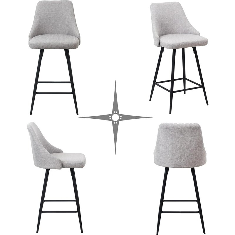 Premium upholstered Counter Height Barstools Dining 25" High Back Bar Stool Chairs, Set of 4 Pack Grey Polyester Modern Kitchen