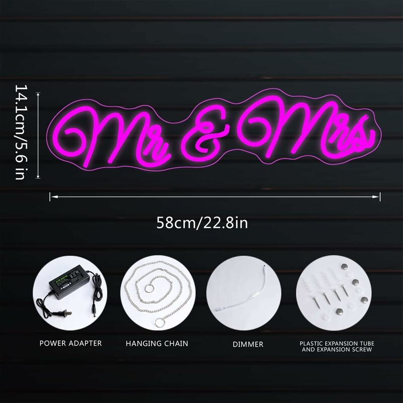Mr and Mrs Neon Sign for Wedding LED Backdrop Wall Decor USB Reception Decoration Gifts for Anniversary Engagement Banquet