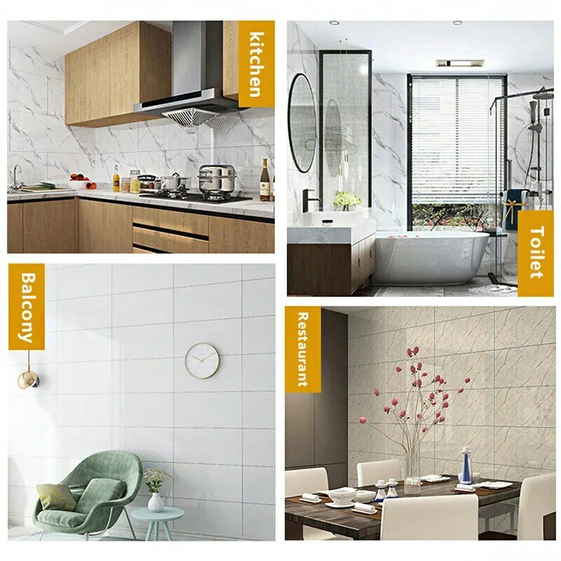 Grosso autoadesivo PVC Wall Stickers, Ladrilhos de mármore, Adesivo de chão do banheiro, Adesivo de parede impermeável, Quarto Wallpa, 30cm x 60cm