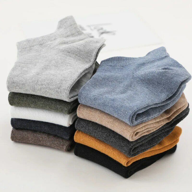 Calcetines tobilleros de algodón puro para hombre, calcetín de alta calidad, desodorante, absorbente de sudor, Color sólido, 5 pares