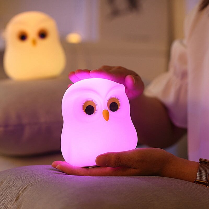Night Light, RGB Changing Owls Night Light, Cute Silicone Owls Nightlight For Gifts, Kawaii Bedside Lamp For Sleep Aid Durable