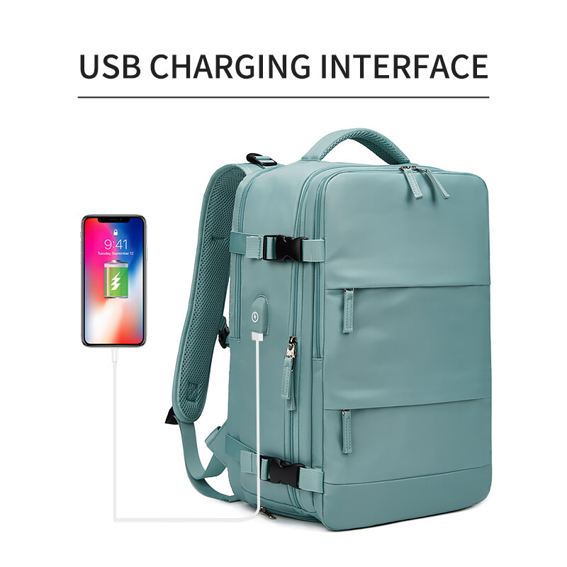 Mochila para ordenador portátil de 15,6 pulgadas para mujer, morral escolar con carga USB, bolsa de zapatos independiente, mochila de viaje para exteriores