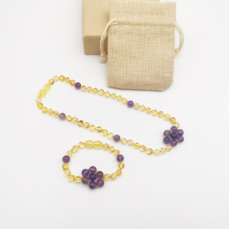 HAOHUPO-collar de ámbar bático auténtico Natural hecho a mano, joyería Original de ámbar y amatista, collar de flores, regalos de lujo para mujer