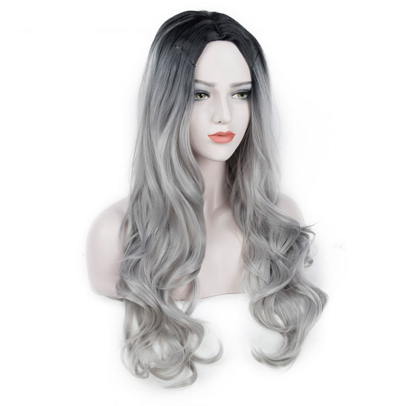 Naturalny pełne peruki z długich włosów falowane syntetyczne żaroodporny peruka Ombre dla kobiet i dziewcząt kostium na imprezę Cosplay