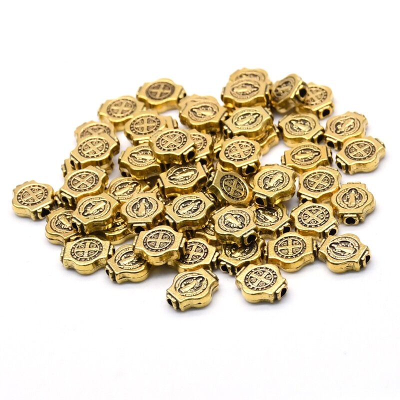 50 pezzi oro antico/argento antico medaglia Benedetto rotondo perline sciolte gioielli fai da te accessori gioielli 10CF