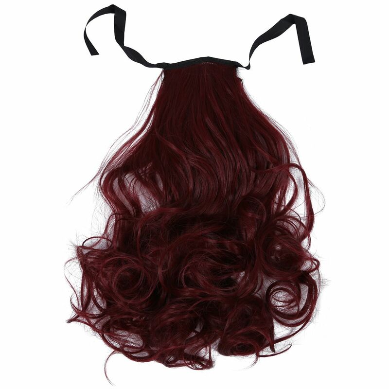 Long Ponytail Clip in Hair Tail Colored Curly Body Wave Hair Extensions Highlight Weft High Temperate Fiber Wine Red