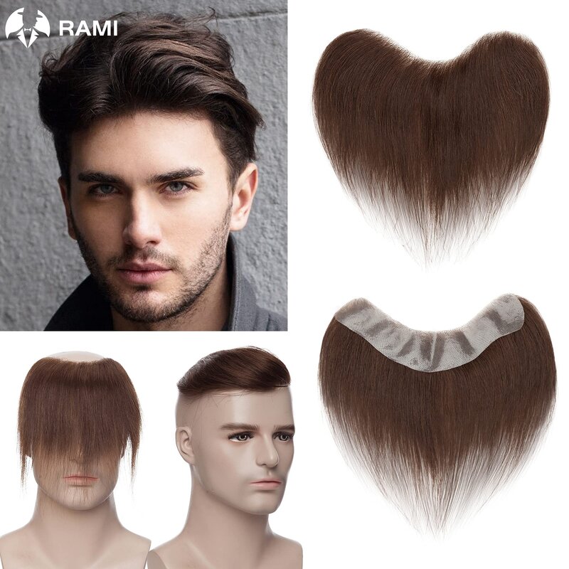 Rambut palsu garis rambut pria, rambut palsu coklat untuk pria rambut palsu PU depan alami rambut palsu Remy dengan dasar kulit tipis garis rambut palsu pria