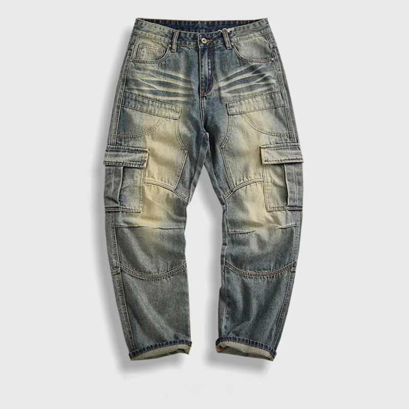 Luźne, trójwymiarowe, wysokiej jakości jeansy męskie główna ulica amerykańska moda z szerokimi nogawkami