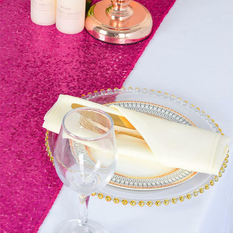 Taplak meja payet untuk pesta pernikahan, dekorasi meja ulang tahun Natal, makan malam Hotel bordir mewah warna emas merah muda berkilau