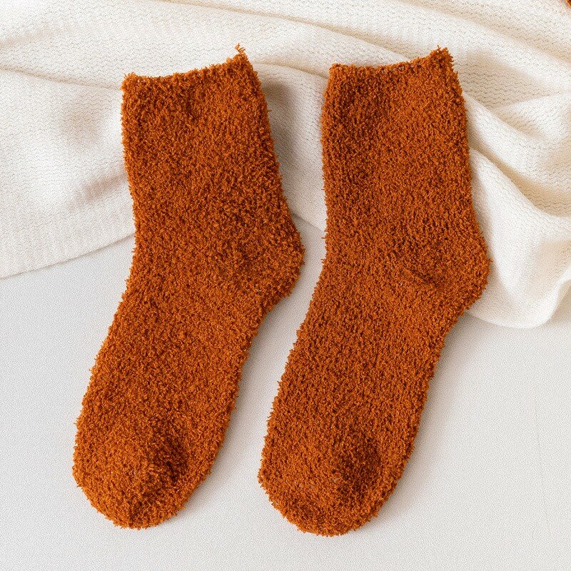 Women Plush Thicken Warm Soft Fluffy Bed Socks Autumn Winter Solid Color Ladies Home Floor Slipper Coral Fleece Snow Socks