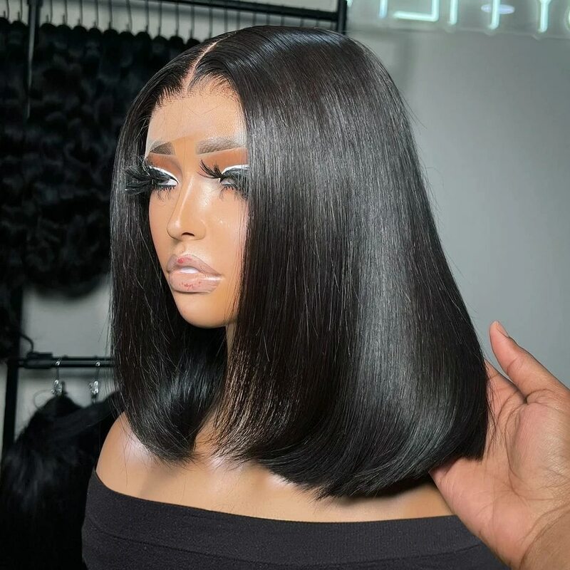 Perruque Bob Lace Front Wig sans colle naturelle, cheveux lisses, 13x4, 13x6 HD, 5x5, 250% de densité, pour femmes