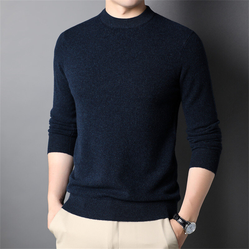 New Fall Winter Exquisite Sheep Wool Men's Thick Warm Sweater Pullover Men's Sweater Multi-color Slim Business Casual Knit Base