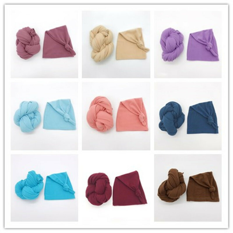 Комплект из шапки и одеяла для новорожденных девочек, модал, полнолунный, стрейчевый, с узлом, мягкий, для студийной фотосъемки