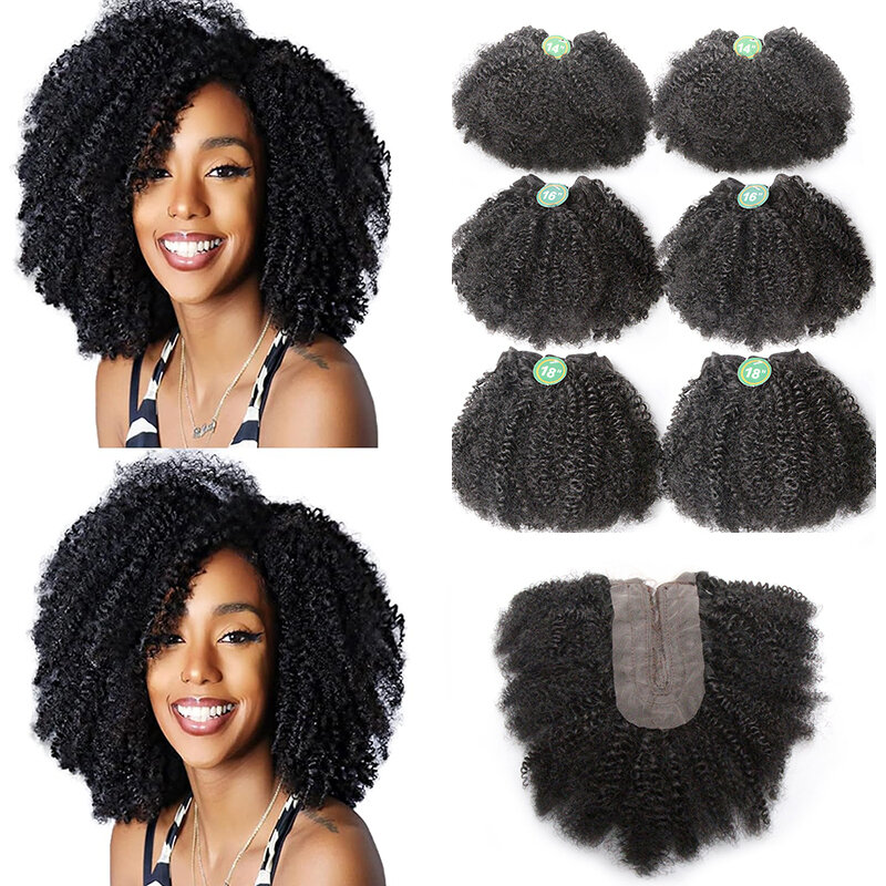 Honeys Synthetic Hair Bundles With Closure 6 Pieces Afro Kinky Hair Bundles With Closures African lace For Women Hair Extensions
