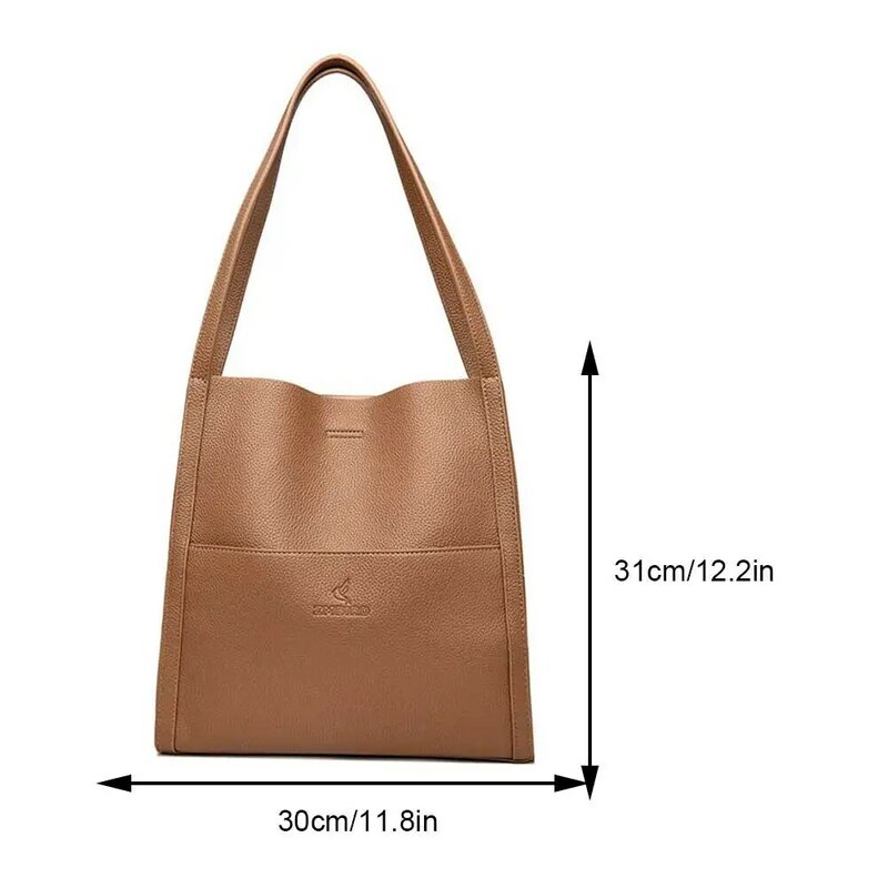 حقيبة كتف جلدية بسيطة للنساء ، حقيبة حمل عصرية ، سحاب ، حقيبة كاجوال ، حقيبة يد متعددة الاستخدامات ، سعة كبيرة ، حقيبة تنقل