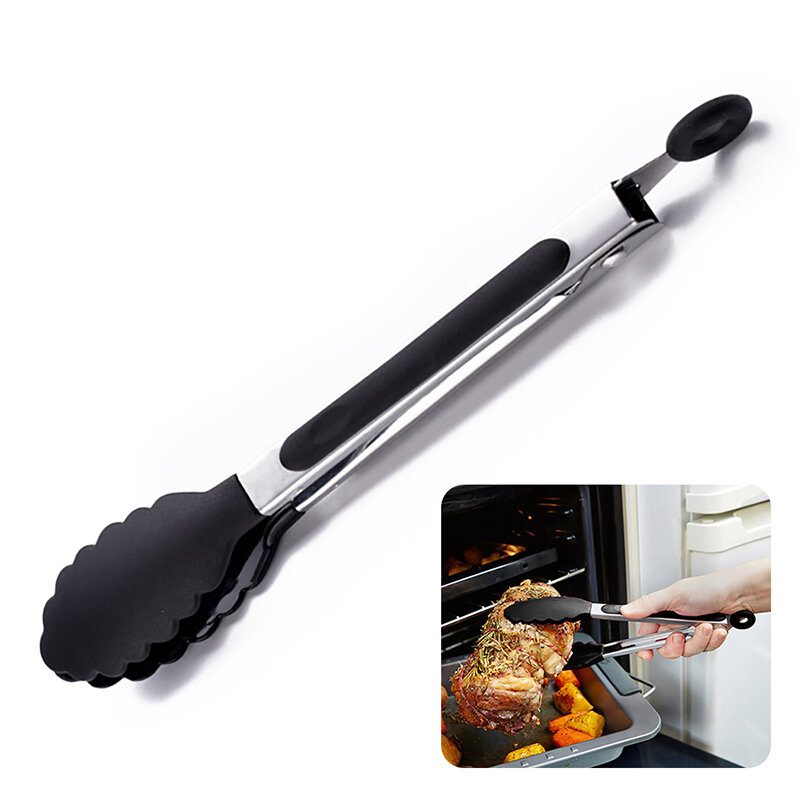 Food Tong Stainless Steel Kitchen Tongs Silicone Nylon Non-Slip Cooking Clip Clamp BBQ Salad Tools Grill Kitchen Accessories