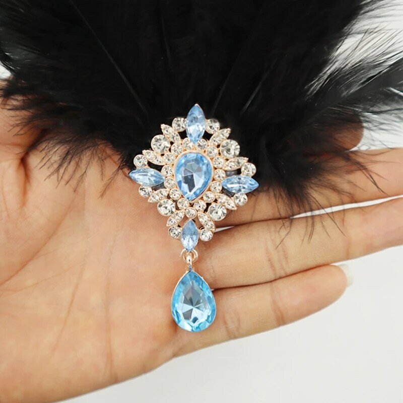 Diadema/horquilla para Cosplay Halloween para mujer, decoración para cabello con diamantes imitación plumas envío