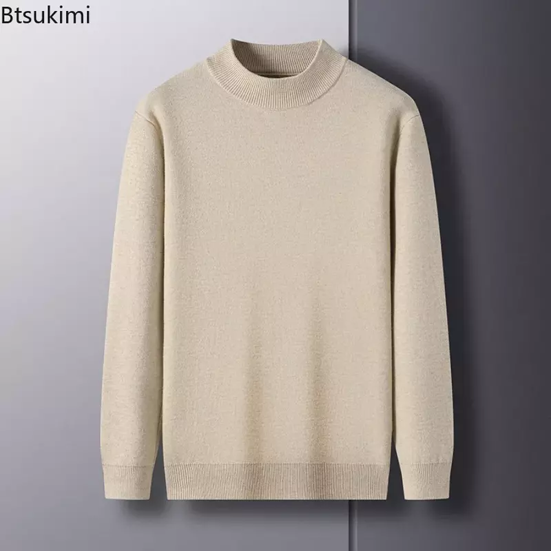 Nowa 2024 męska ciepła imitacja wełny dzianinowe swetry do połowy szyi solidny sweter swetry męskie swobodny sweter z dzianiny