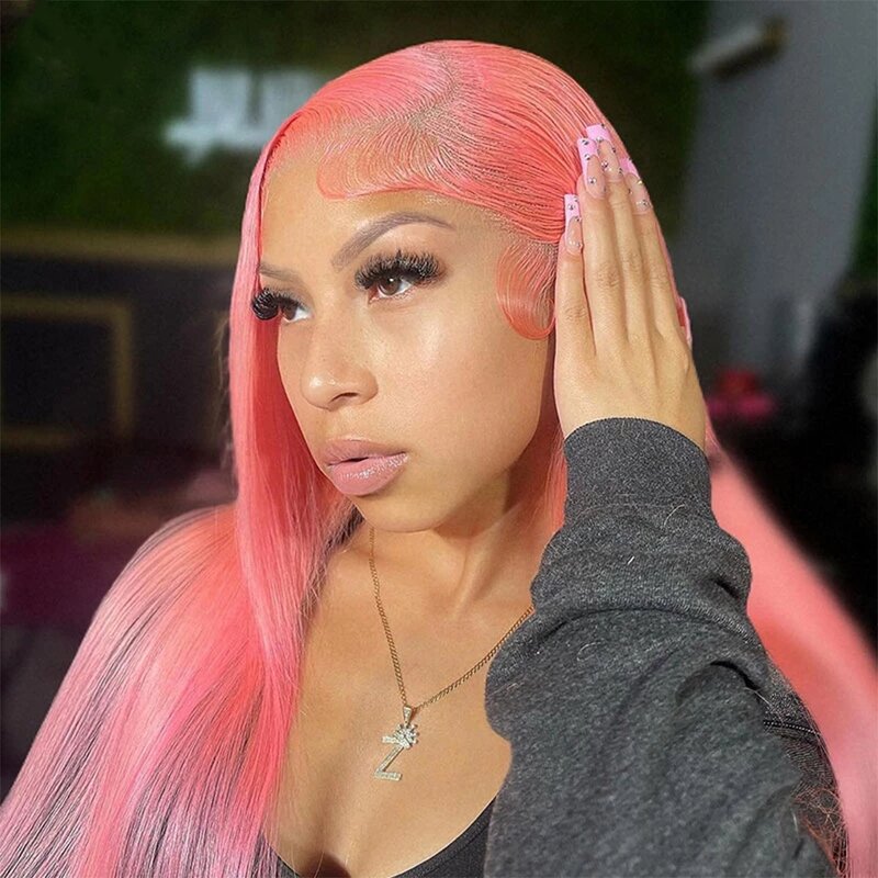 13x6 Bone Straight Pink Wig 13x4 Lace Front Human Hair Brazilian Remy Colored Lace Frontal Human Hair Wigs For Women Pre Plucked