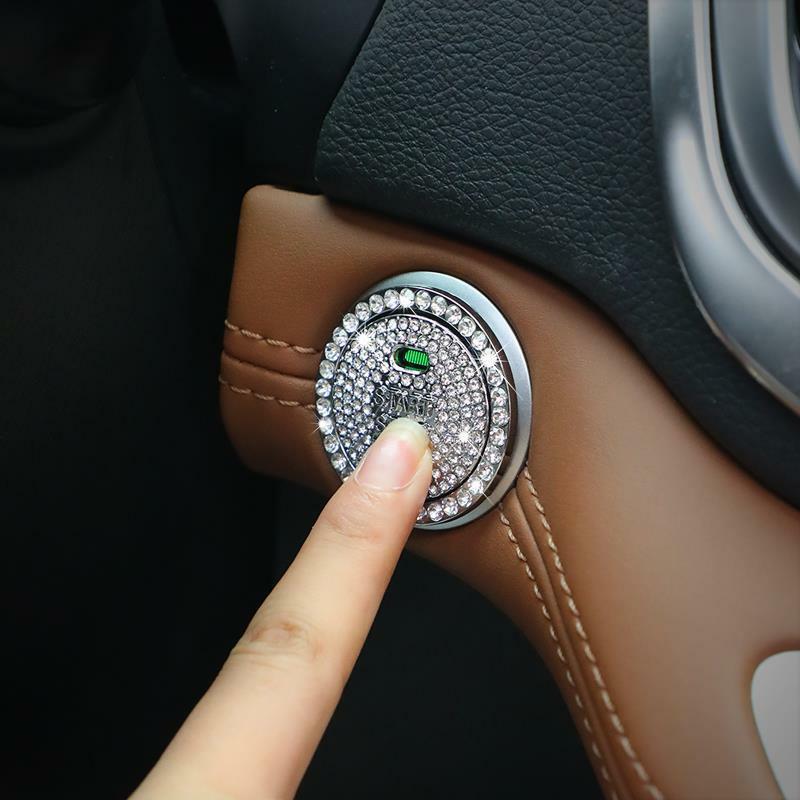 Botão do motor de parada de partida do carro capa liga de cristal auto interior do motor interruptor de parada de partida de ignição capa anel acessórios do carro