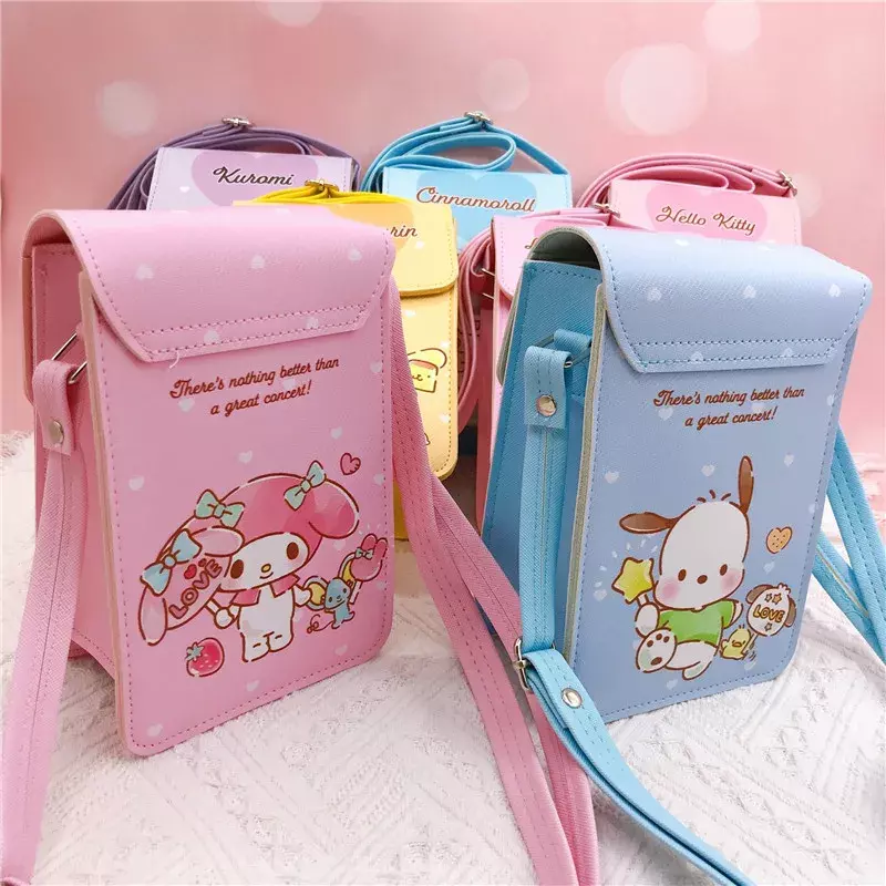 Bolsos de hombro para mujer, bolsa de mensajero de Anime Sanrio 12x7,5x17cm, Mini monedero para niñas, bolsa de almacenamiento portátil para teléfono móvil Original