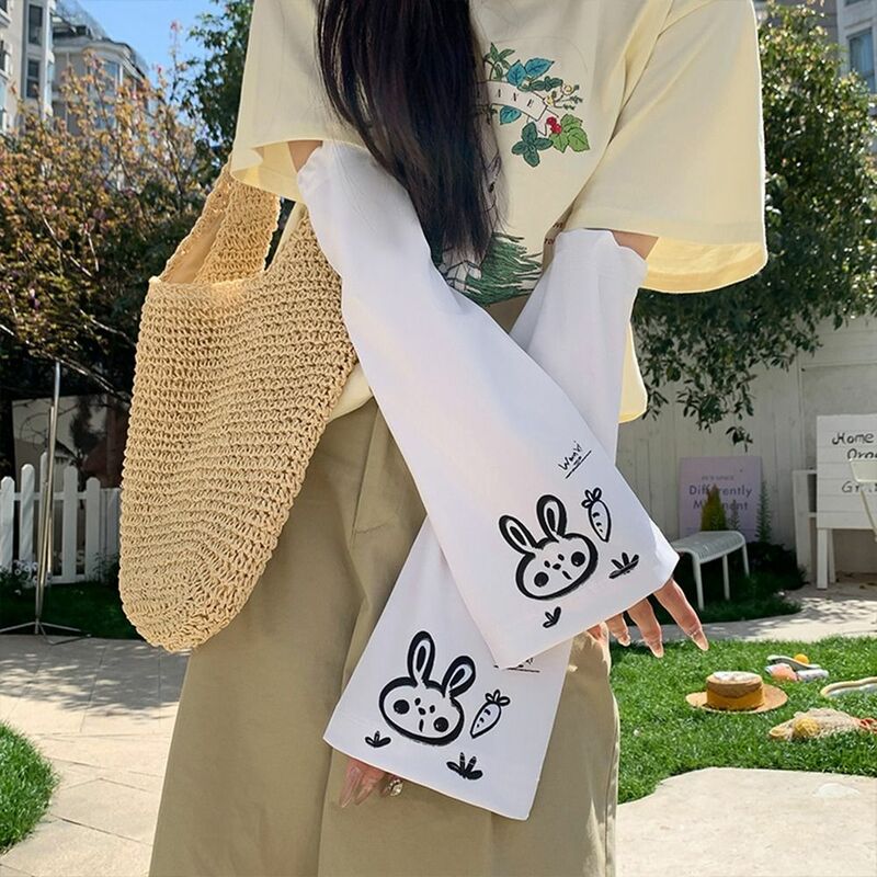 Cute Flower Women Ice Silk Sleeves Cute Arm Sun Protection Tool UV Protection Arm Ice Sleeves Loose Large Size Ice Sleeves