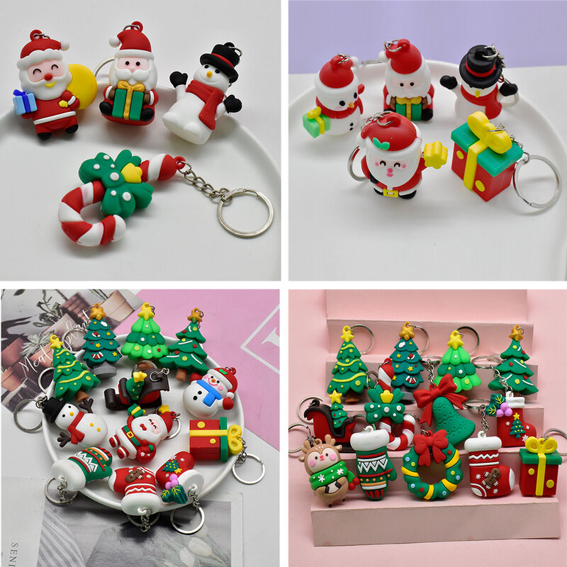 21Pcs Christmas Keychains Bulk Santa Snowman Gifts Hanging Ornament Xmas Key Chain Party Favors Supplies for Christmas