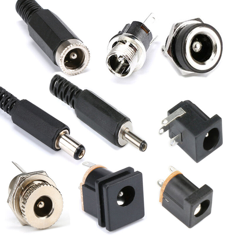 Conectores de enchufe de alimentación de CC, 10 piezas DC 2,1, 2,5, 5,5x2,1mm, 3,5x1,3mm, macho, hembra, tuerca de enchufe, montaje en Panel, adaptador de corriente de CC